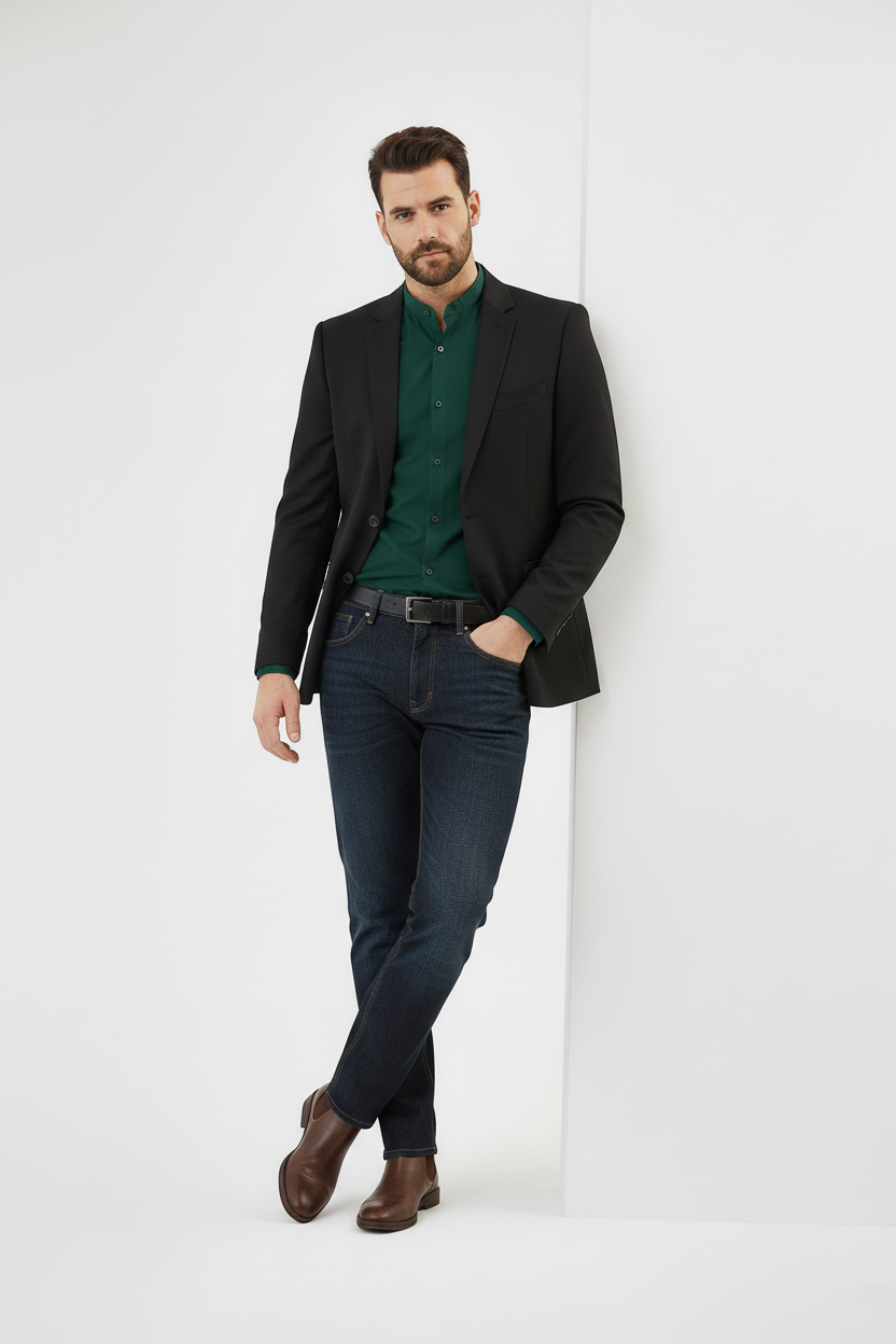 Dark Green Short collar Pure Cotton Shirt