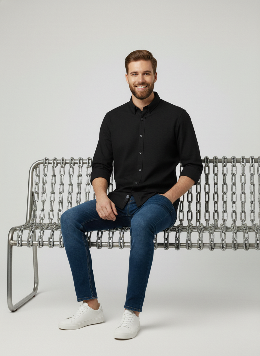 Black Casual/Semi-Formal Pure Cotton Shirt