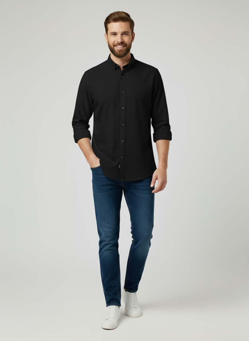 Black Casual/Semi-Formal Pure Cotton Shirt