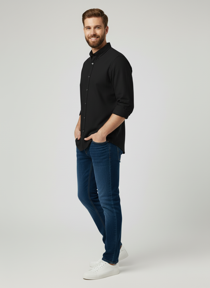 Black Casual/Semi-Formal Pure Cotton Shirt