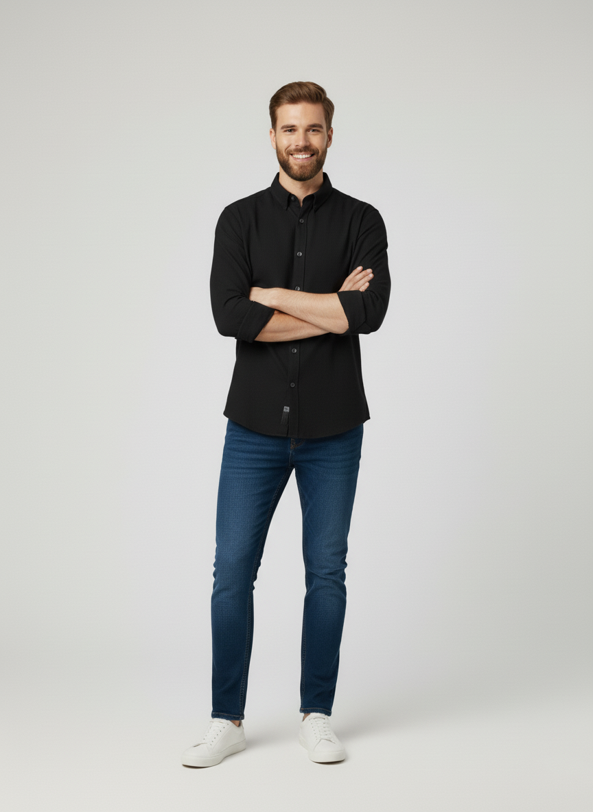Black Casual/Semi-Formal Pure Cotton Shirt