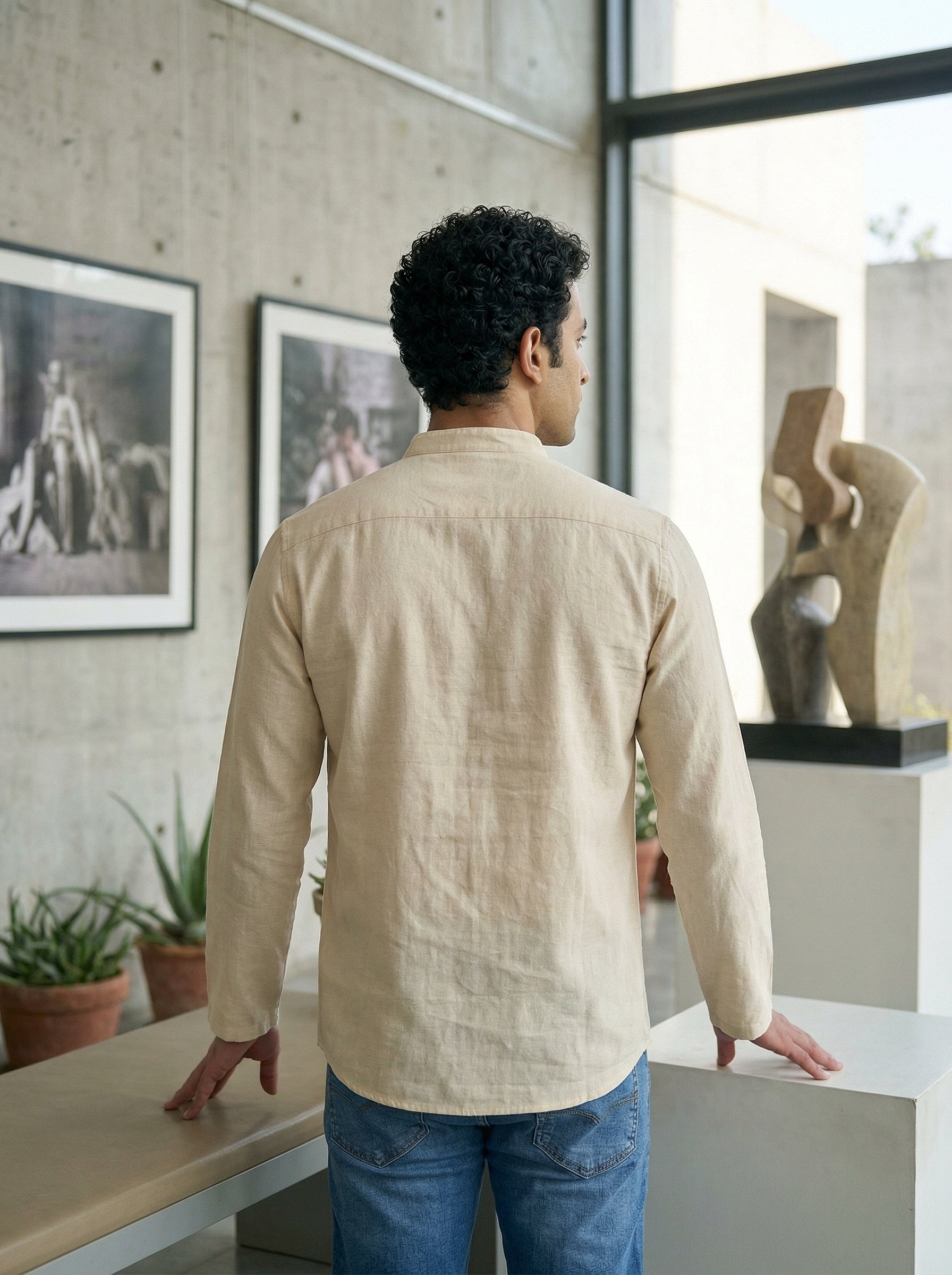 Mens Beige Khadi Pure Cotton Kurta