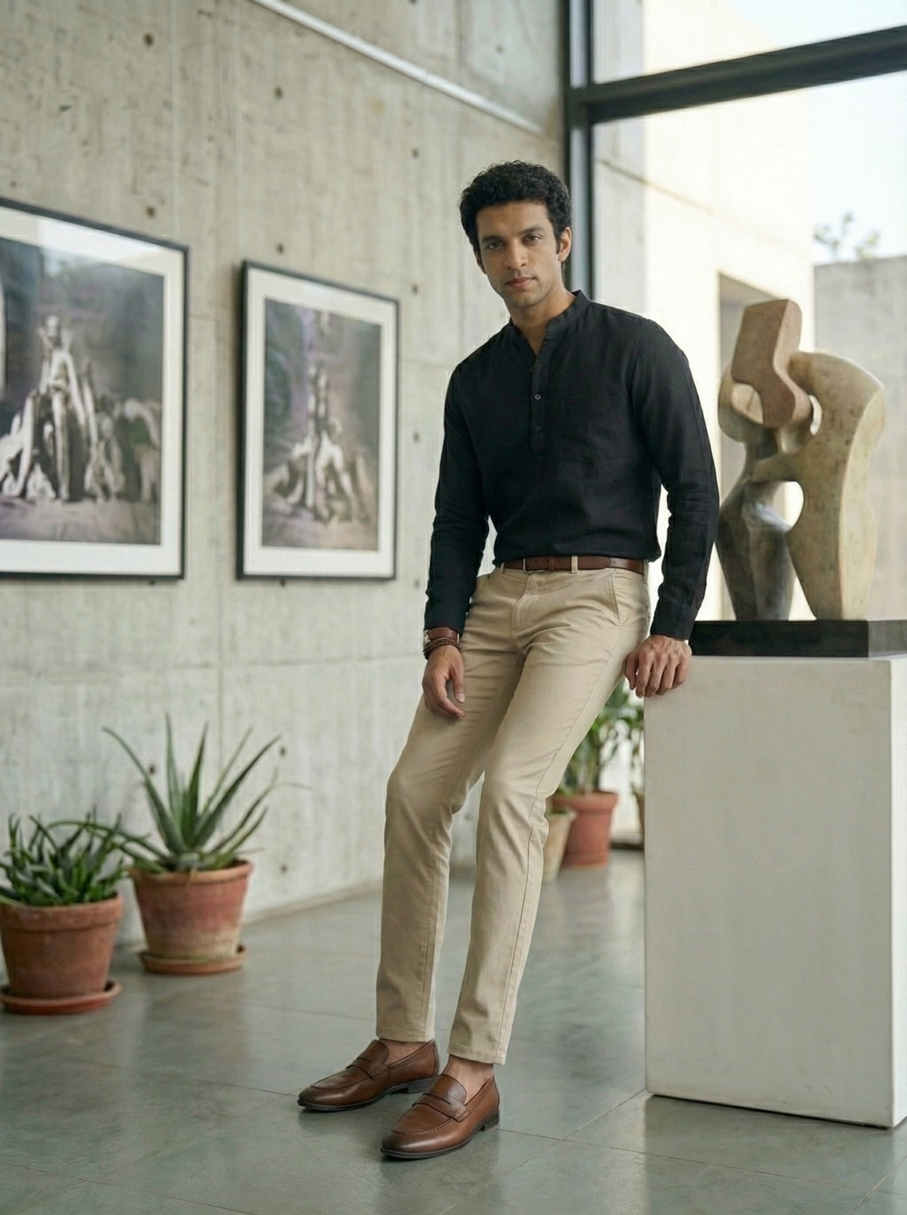 Mens Black Khadi Pure Cotton Kurta