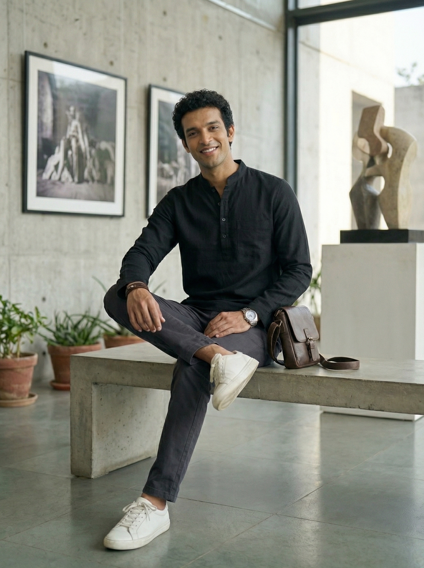 Mens Black Khadi Pure Cotton Kurta